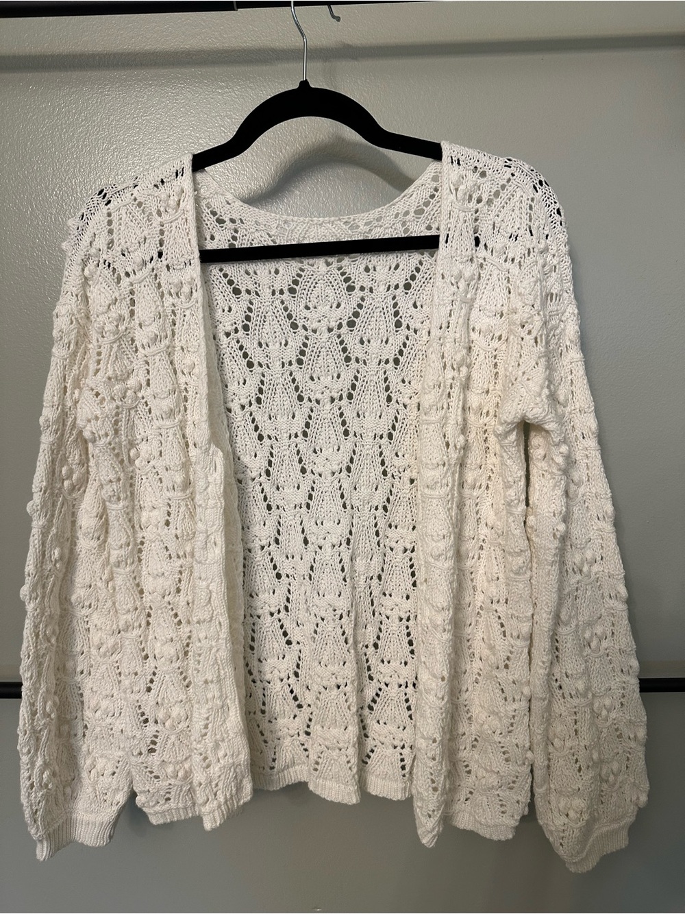 Sezane Cream Open Lace Knit Cardigan